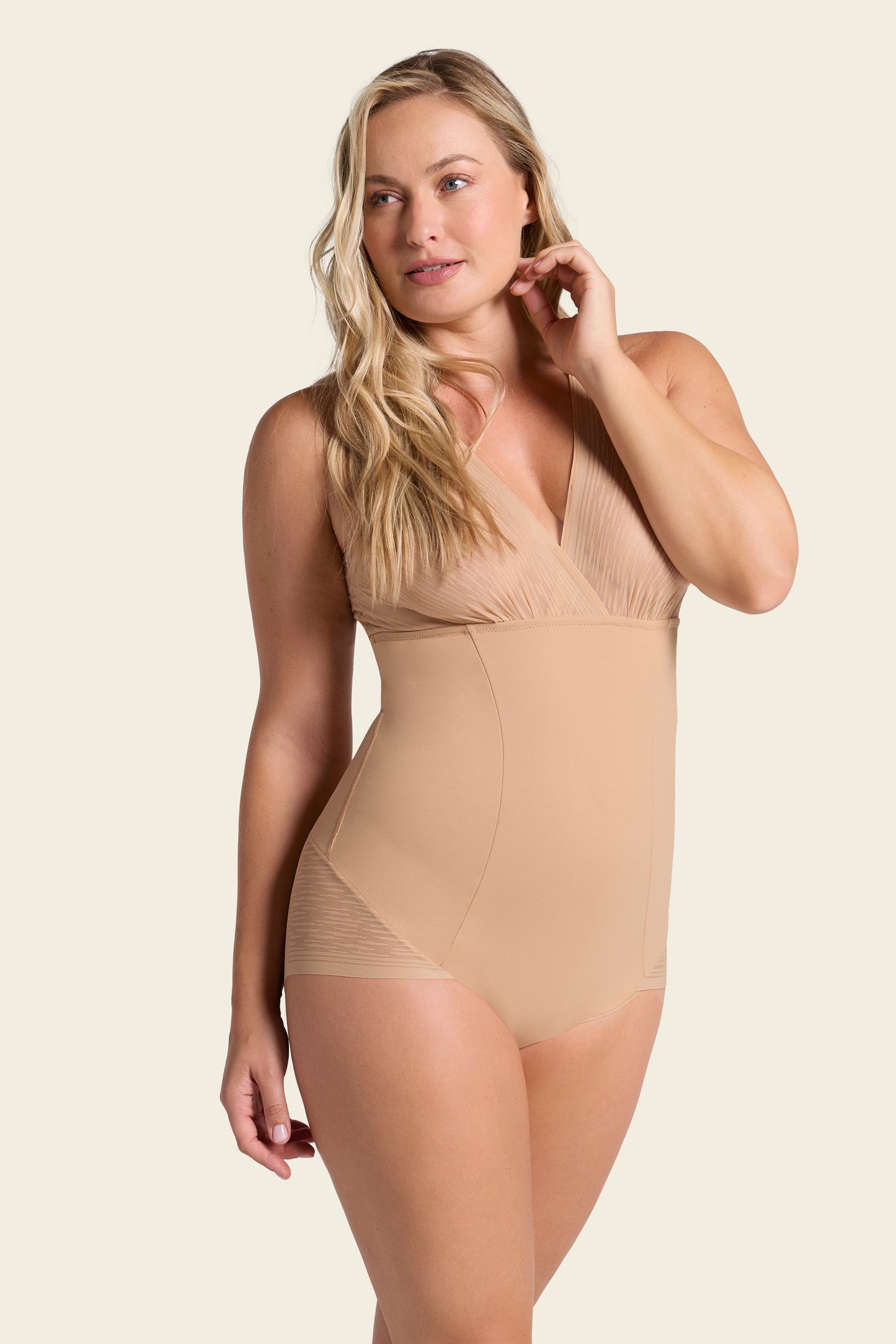 Sheer Stripe Detail Sculpting Bodysuit