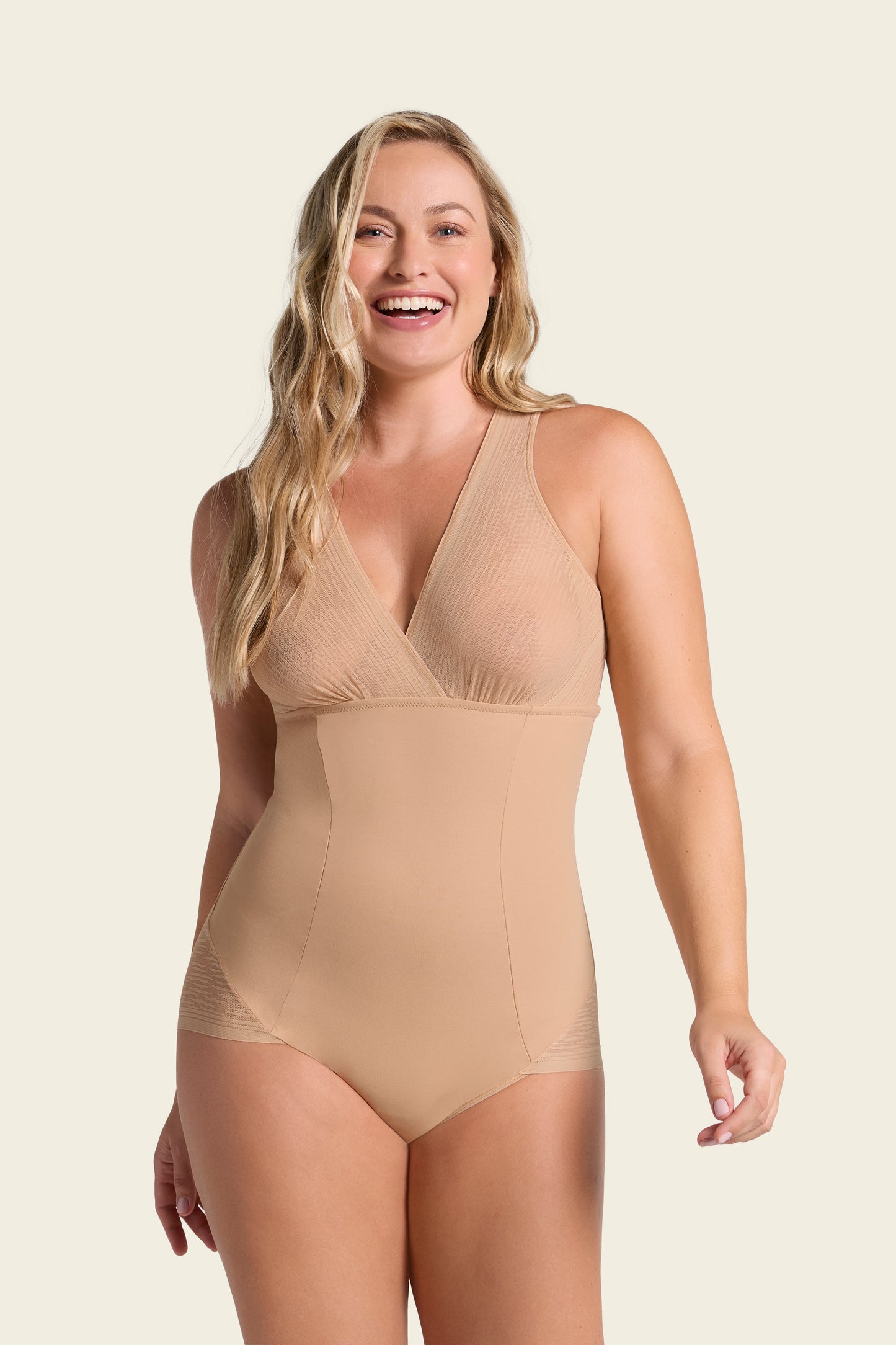 Sheer Stripe Detail Sculpting Bodysuit