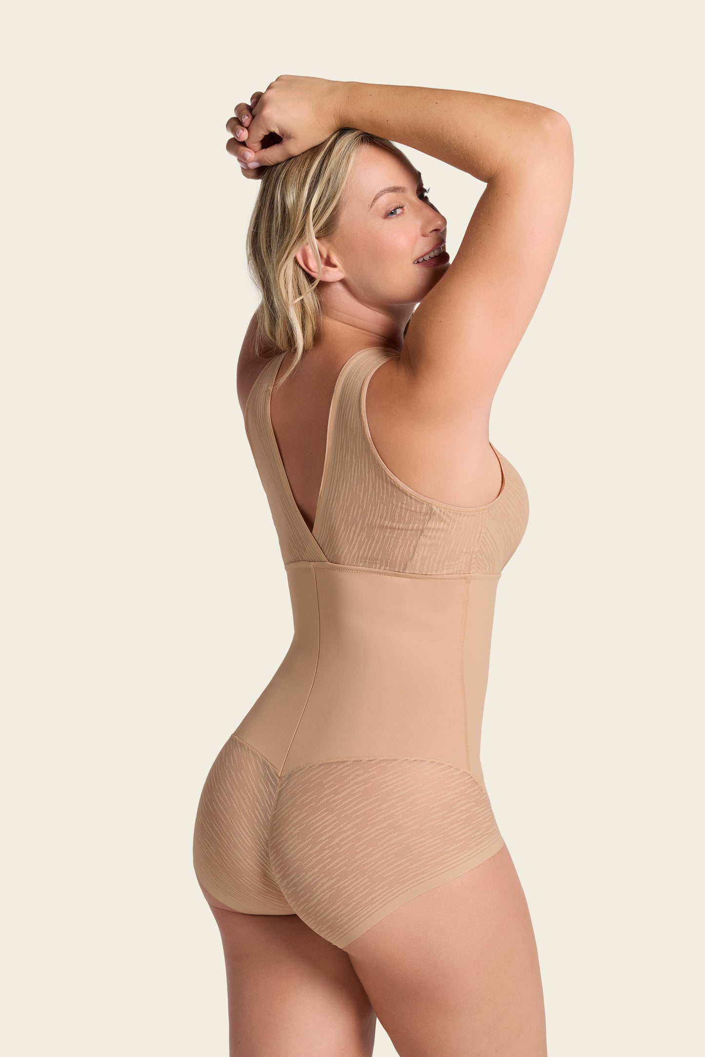 Sheer Stripe Detail Sculpting Bodysuit
