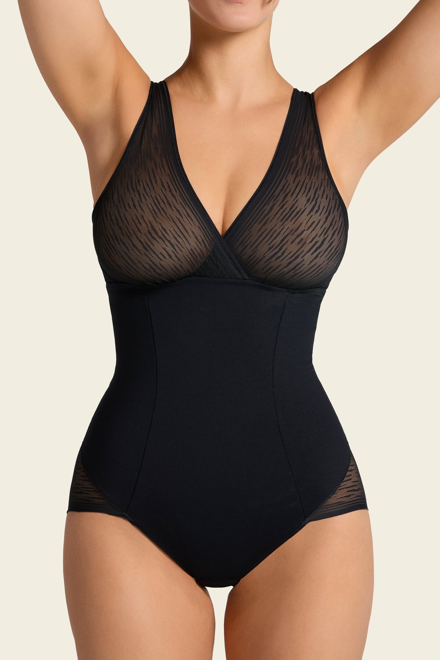 Sheer Stripe Detail Sculpting Bodysuit