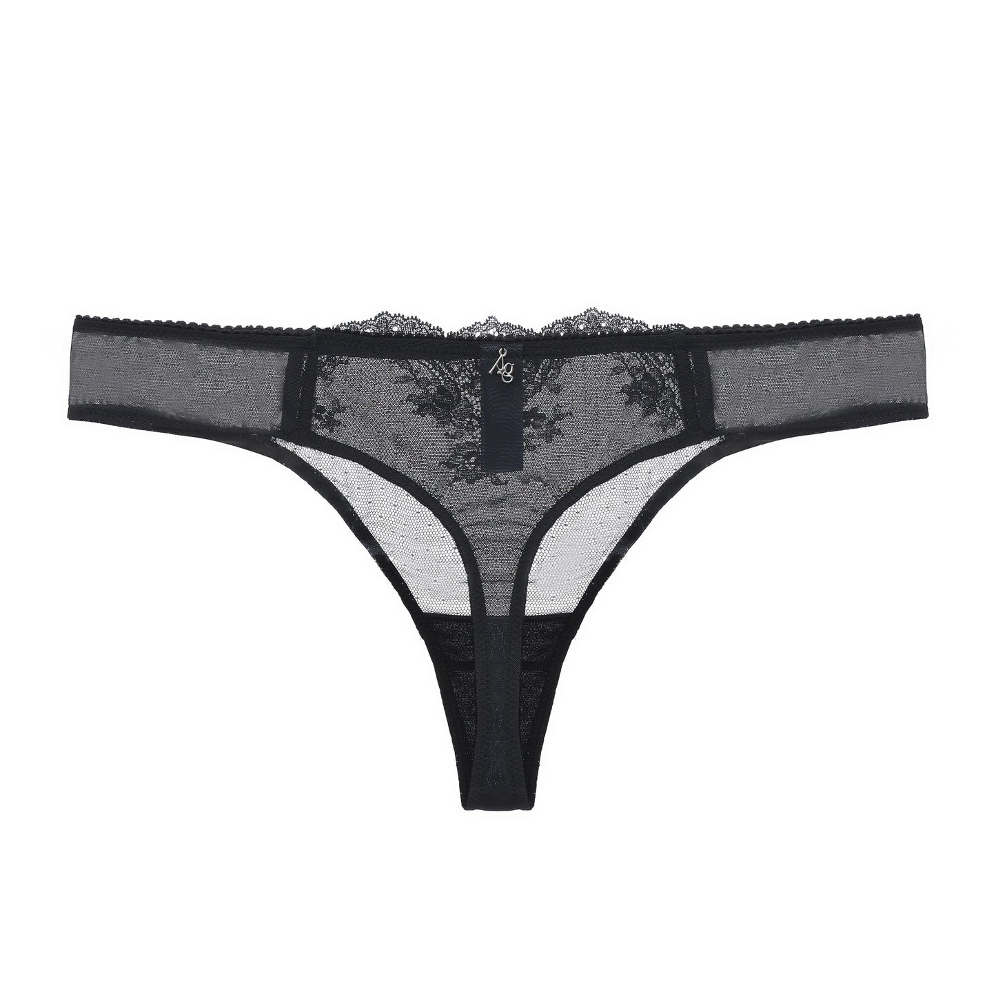 Kim Stretch Lace & Mesh Thong Black