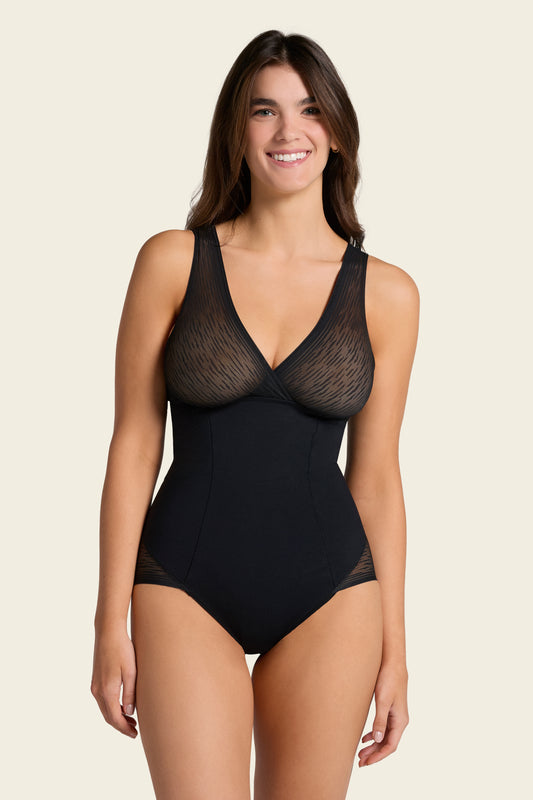 Sheer Stripe Detail Sculpting Bodysuit