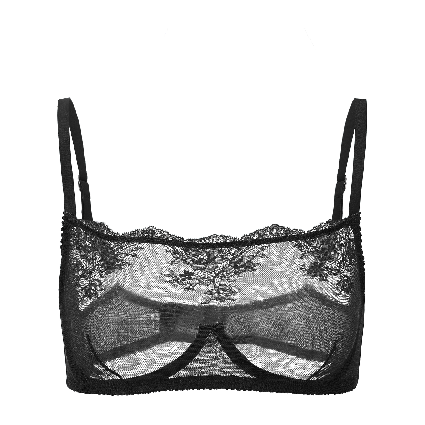 Kim High Neck Floral Embroidered Underwire Bra Black