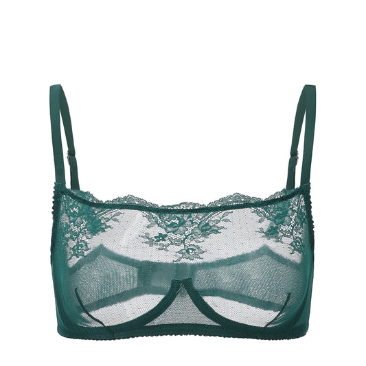 Kim High Neck Floral Embroidered Underwire Bra Green
