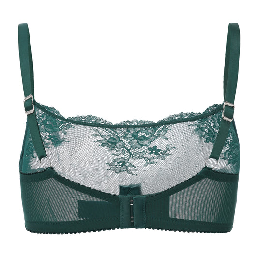 Kim High Neck Floral Embroidered Underwire Bra Green