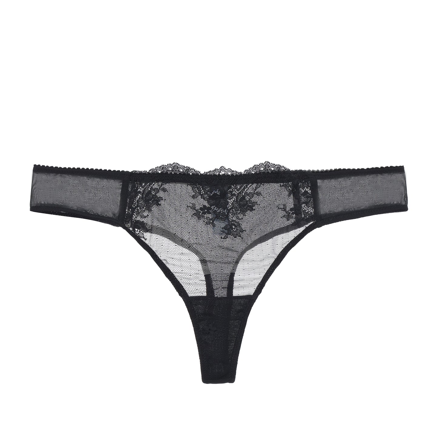Kim Stretch Lace & Mesh Thong Black