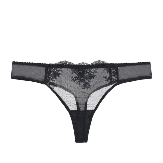 Kim Stretch Lace & Mesh Thong Black