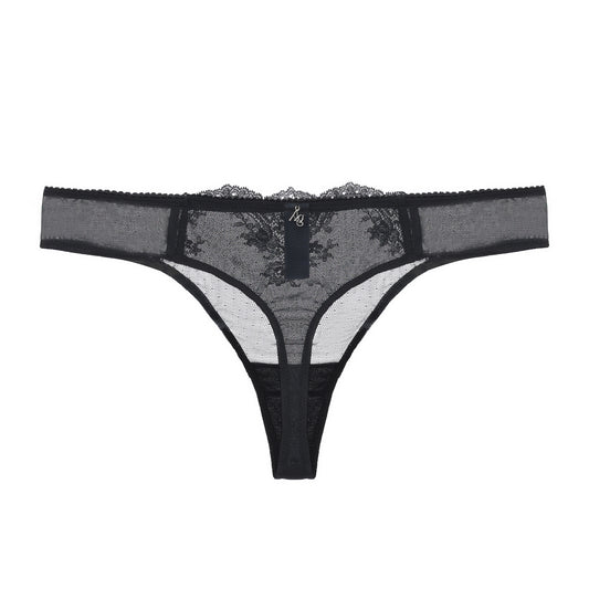 Kim Stretch Lace & Mesh Thong Black