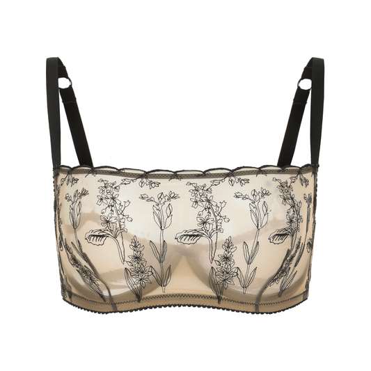 Kim High Neck Floral Embroidered Underwire Bra Nude