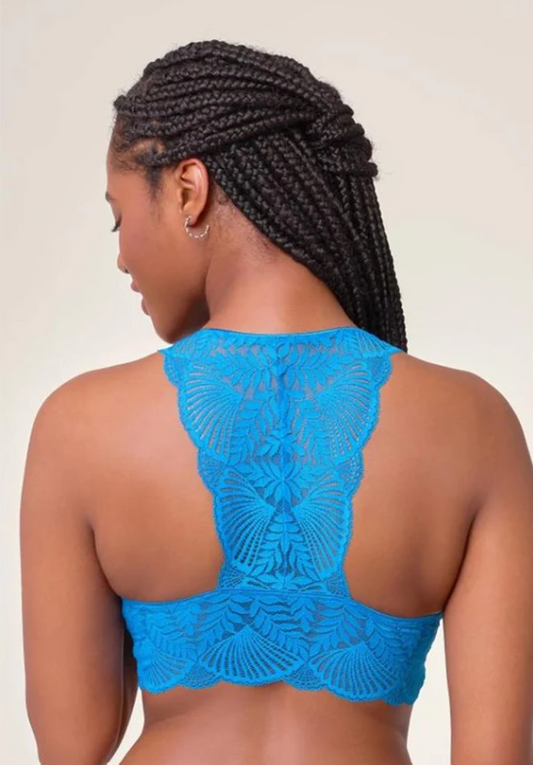 Belle Époque Full Lace T-Back Bralette in True Blue